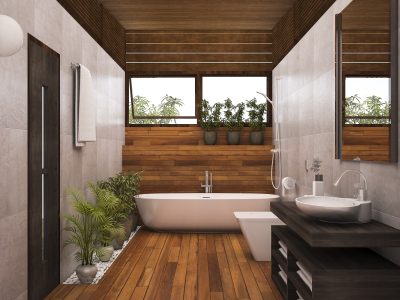 How do I incorporate wood elements into my bathroom