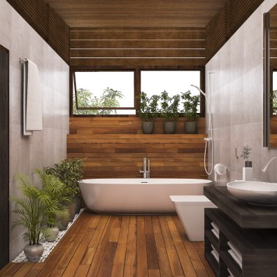 How do I incorporate wood elements into my bathroom